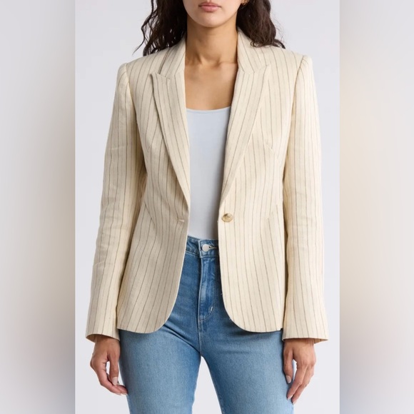 L’AGENCE Clementine striped linen blend blazer Women’s 8 New With Tags - Picture 10 of 11